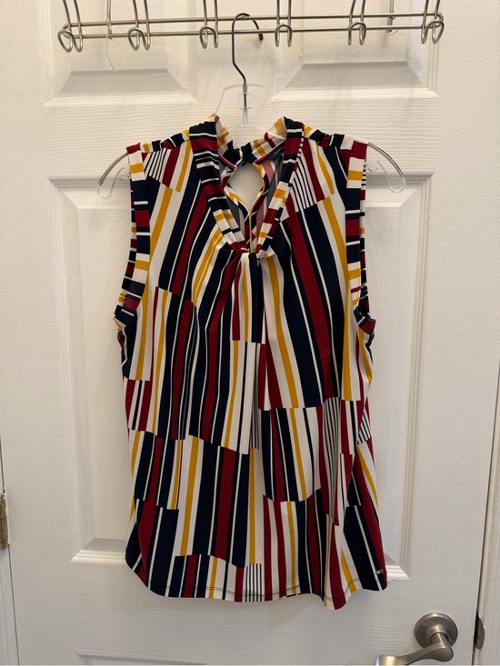 Tommy Hilfiger Tops - Tommy Hilfinger Striped Sleeveless Tie-Neck Top in Navy, Red & Mustard